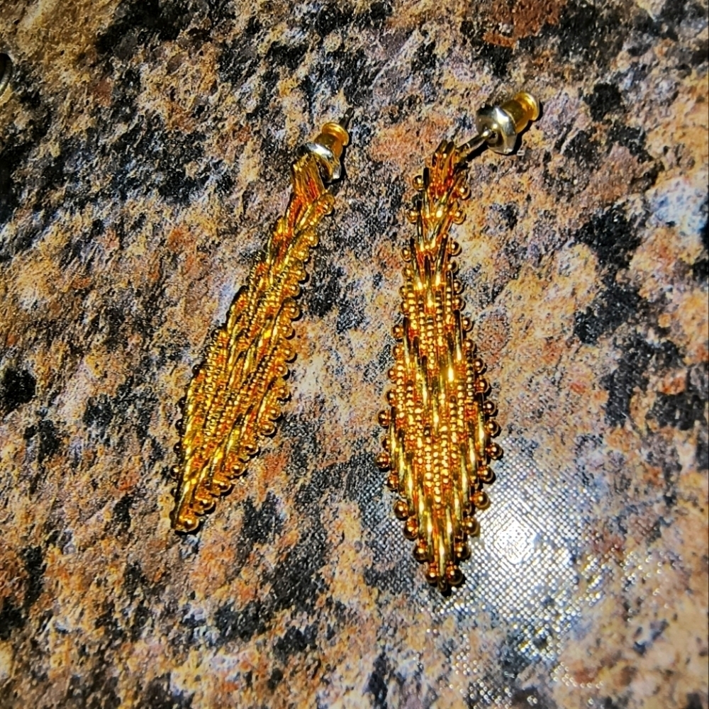 Elegant Gold Beaded Earrings woven vintage y2k